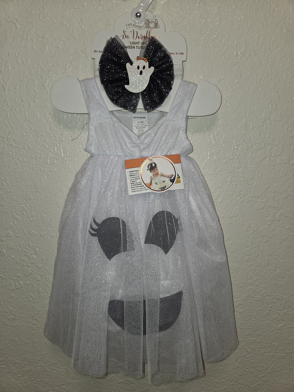 Baby White Sparkle Light Up Ghost Dress With Tutu  And  Headband - Picture 3 of 5